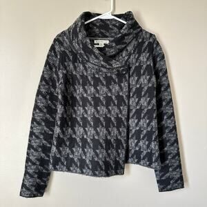 Susan Bristol Houndstooth One Button Wrap Black Gray Cardigan Sweater Womens S